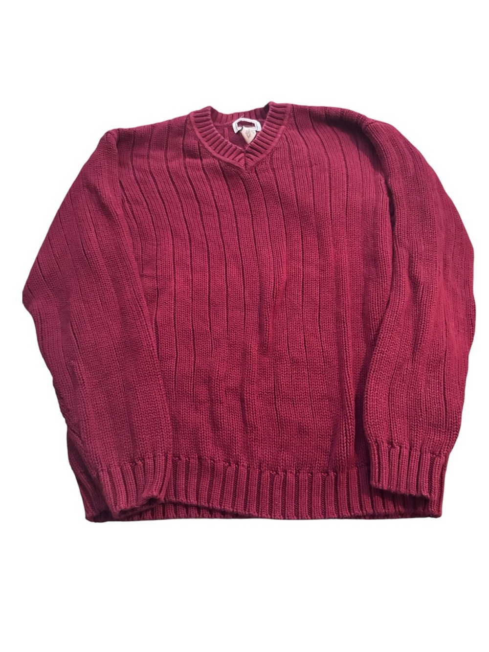Vintage Men’s L.L. Bean Red V-neck Ribbed-knit Sweater
